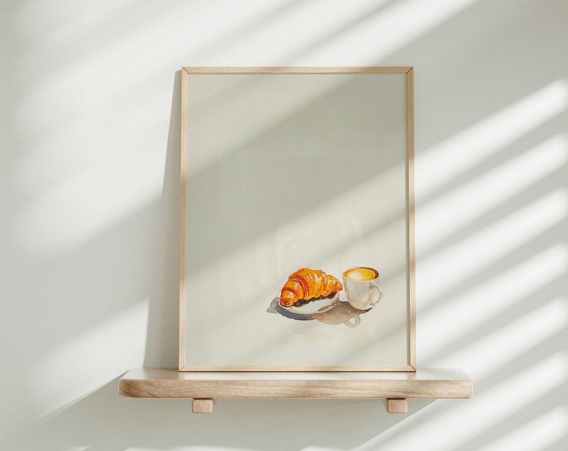 Croissant And Coffee Minimalist Art Neutral Kitchen Breakfast Poster - Image 4