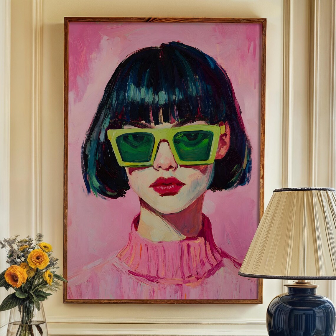 Fashion Girl In Lime Sunglasses Hot Pink Pop Portrait Poster - Image 4