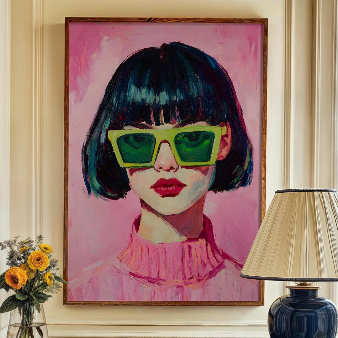 Fashion Girl Portrait Eclectic Womans Portrait Painting Pink Fashion Prints Feminist Art Modern Female Portrait Colourful Maximalist Decor - Image 4