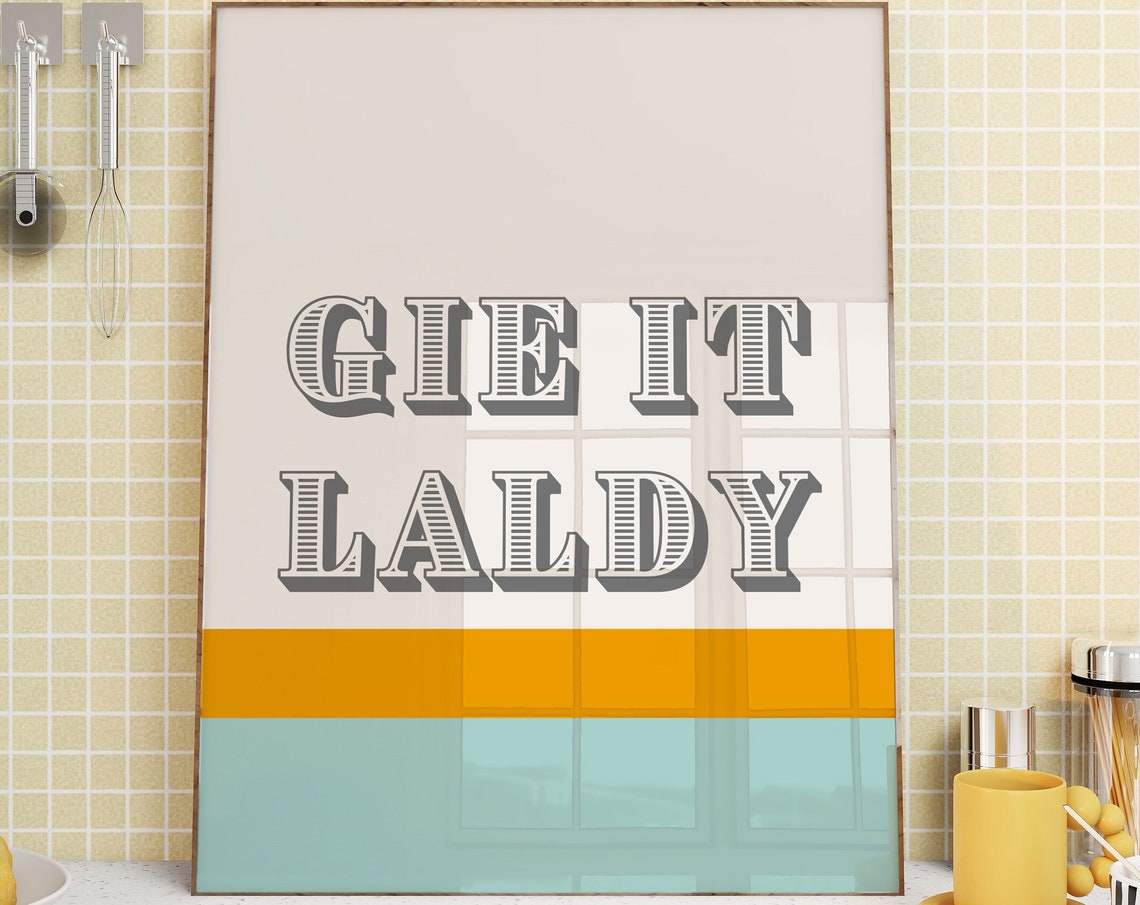 Gie It Laldy Funny Scottish Saying Pink Typography Stripe Poster - Image 4