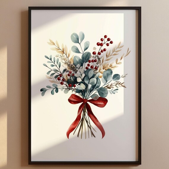Boho Living Room Wall Art Watercolor Floral Bouquet Illustration Rustic Eucalyptus Elegant Office Bedroom Kitchen Decoration