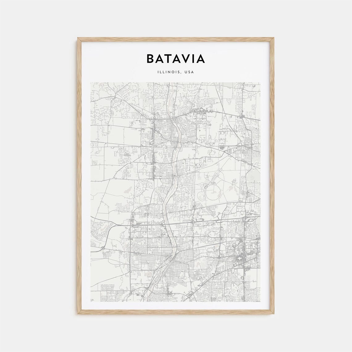 Batavia Illinois USA Personalized Minimalist Gray City Map Poster