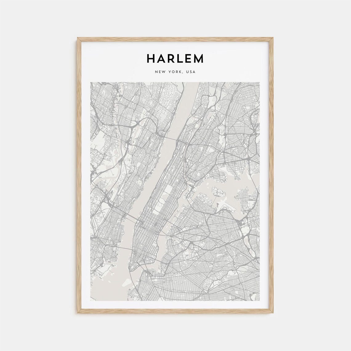 Harlem New York Minimalist Neighborhood Street Map Wall Decor Poster