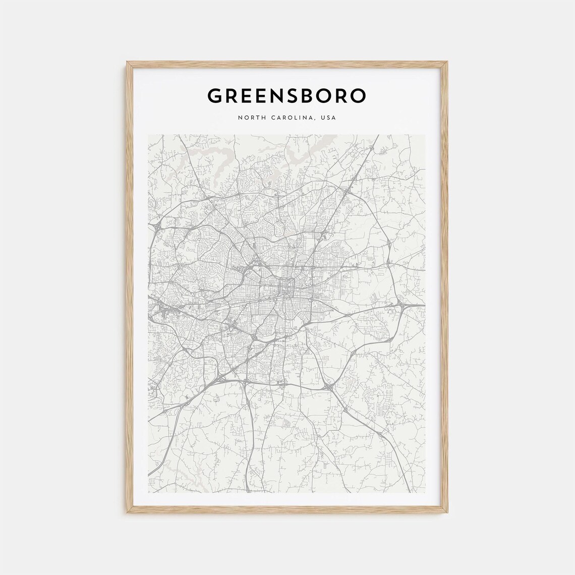 Modern Minimalist Greensboro North Carolina City Street Map Poster