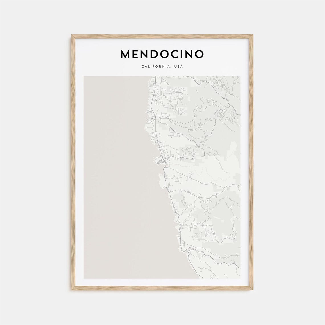 Mendocino California Rugged Coast Beige Minimalist Map Art Poster