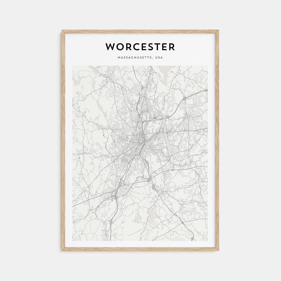 Worcester Massachusetts USA Minimalist Street Map Line Art Poster