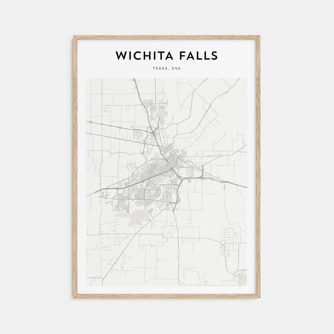 Wichita Falls Texas, USA Minimalist Black White City Street Map Print