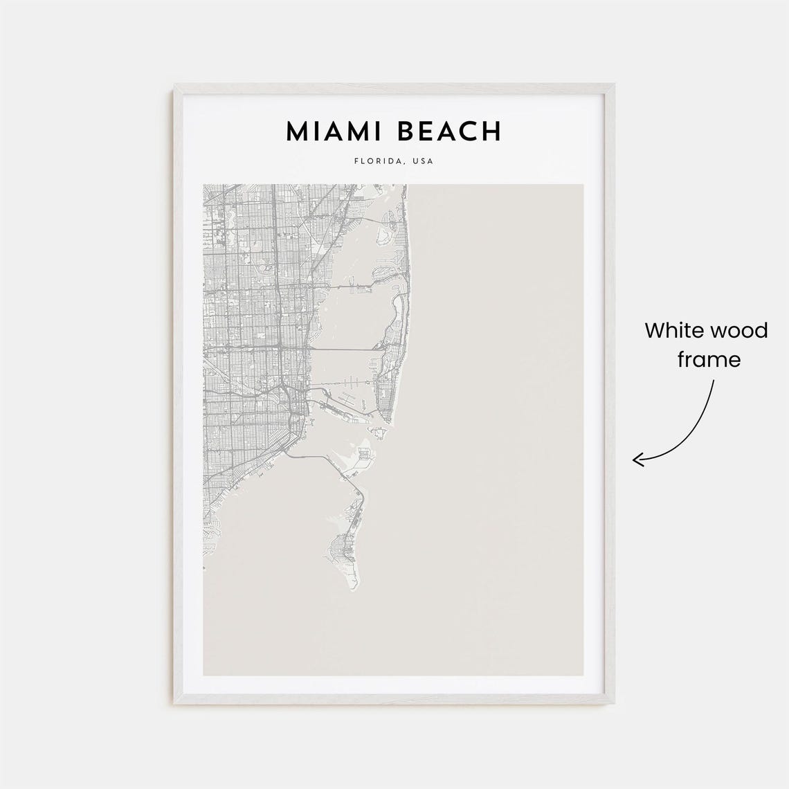 Miami Beach Florida Modern Beige Minimalist Street Map Art Poster - Image 2