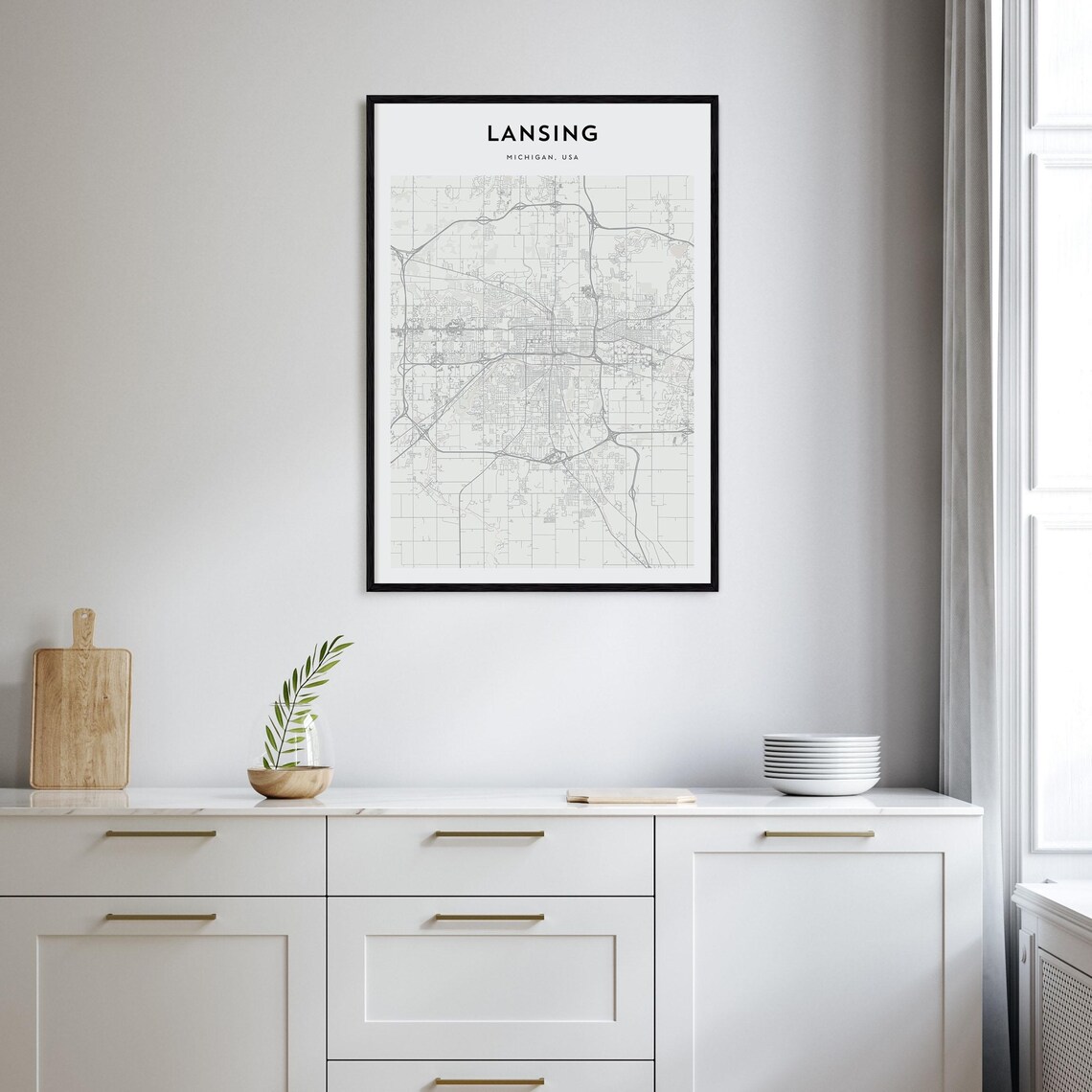 Lansing Michigan USA Minimalist City Street Map Line Art Print - Image 2