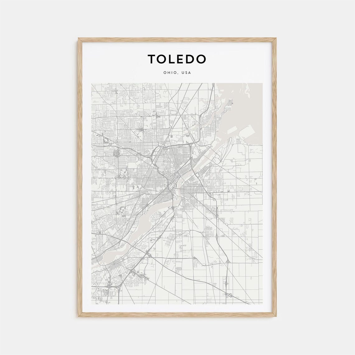 Toledo Ohio USA Detailed Street Map Minimalist Modern City Poster