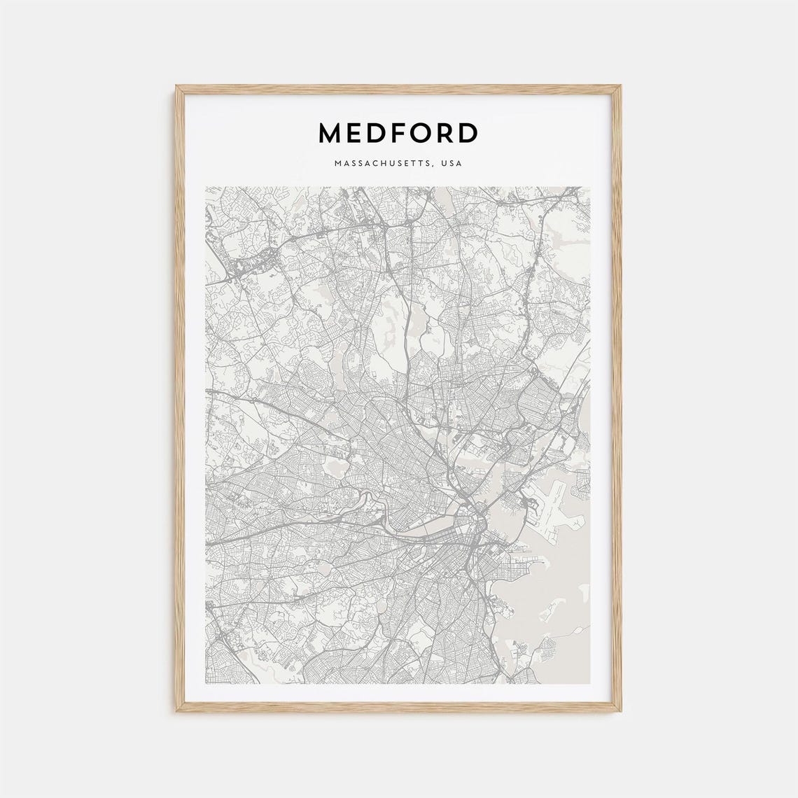 Medford Massachusetts Boston Area Beige Minimalist Map Art Poster