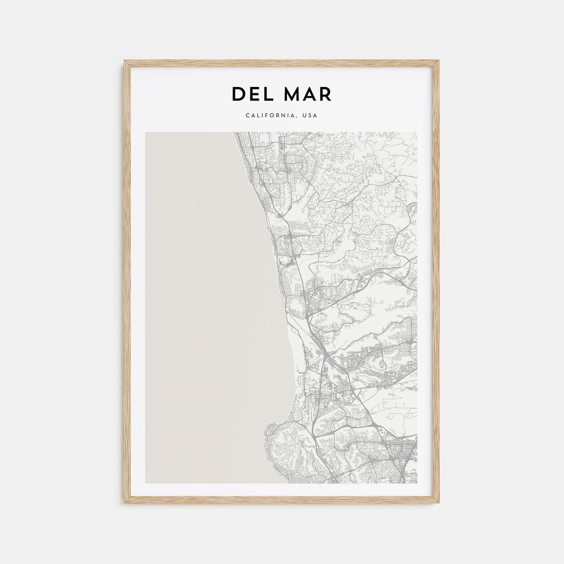 Del Mar California Minimalist Coastal Street Map Village Decor Poster