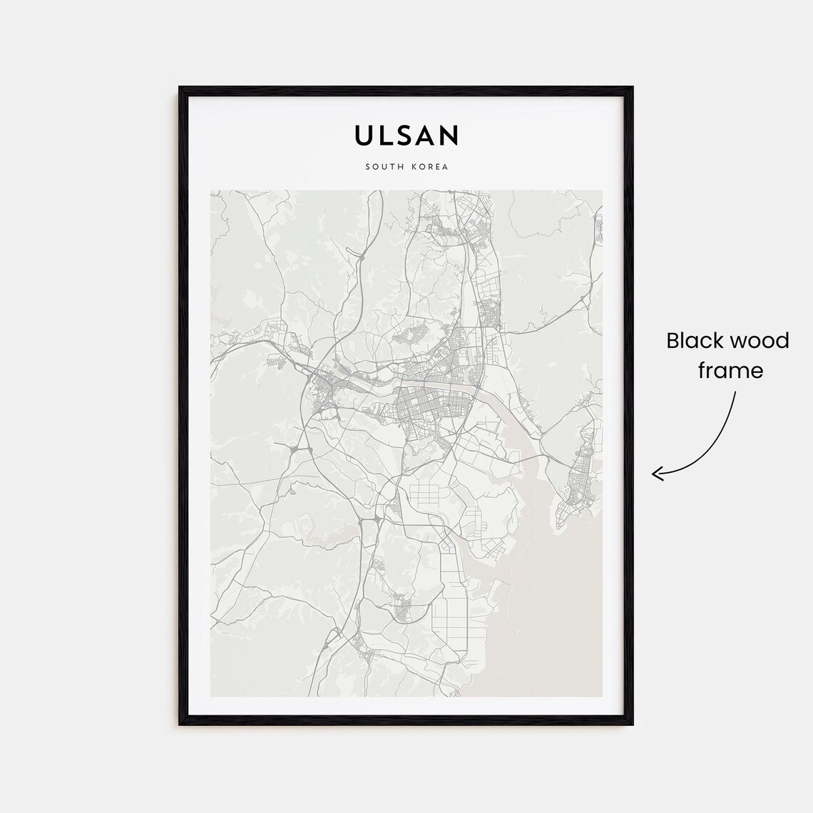 Ulsan South Korea Minimalist Black White City Street Map Print - Image 3