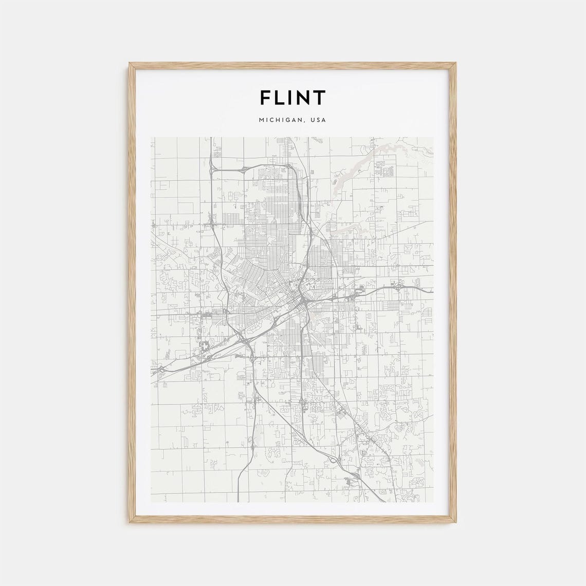 Flint Michigan Minimalist City Street Map Poster Modern Wall Decor