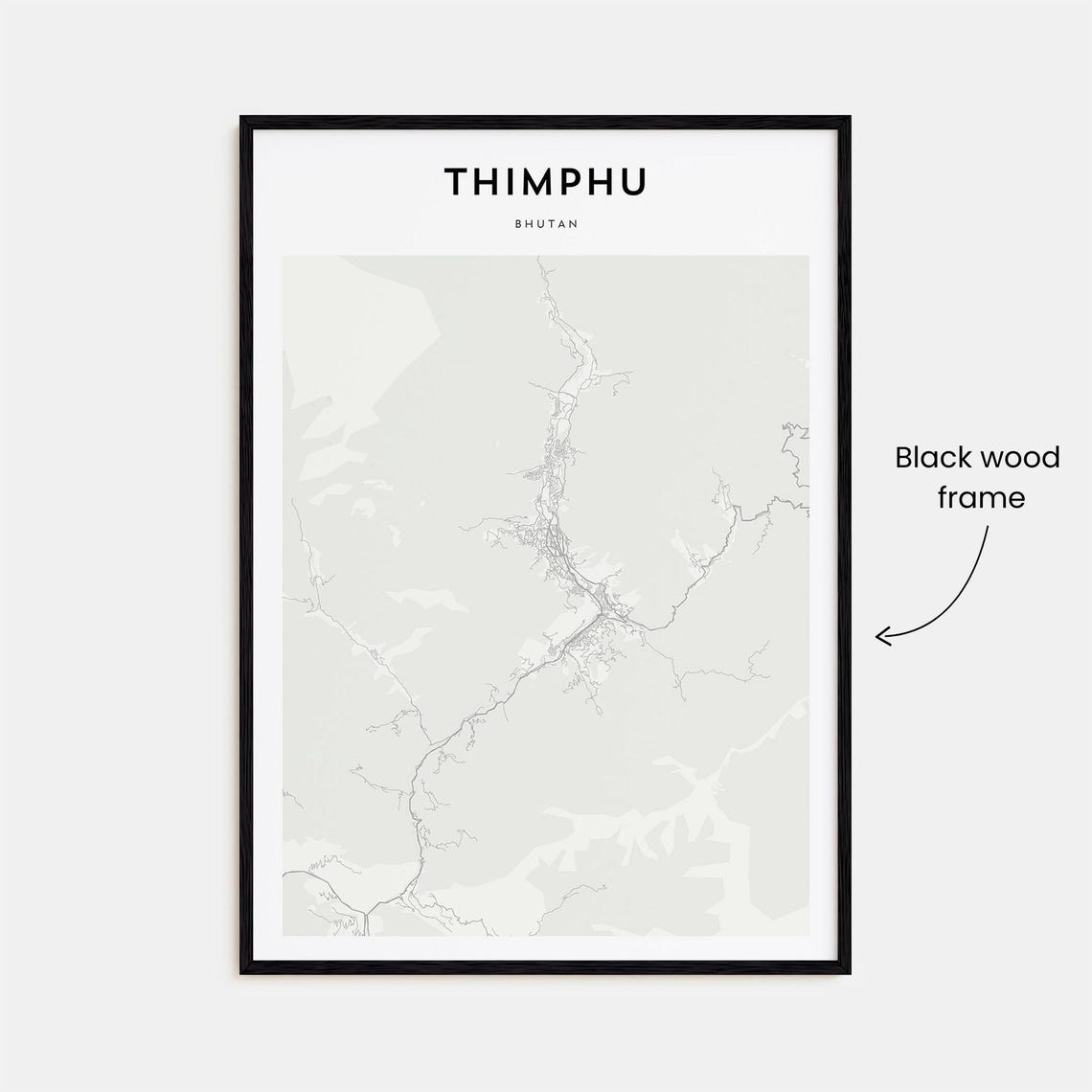 Thimphu Bhutan Minimalist Mountain Valley Map Line Art Travel Poster - Image 3