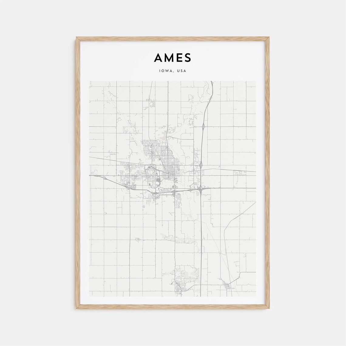 Ames Iowa Fine Line City Street Map Modern Wall Decor Poster