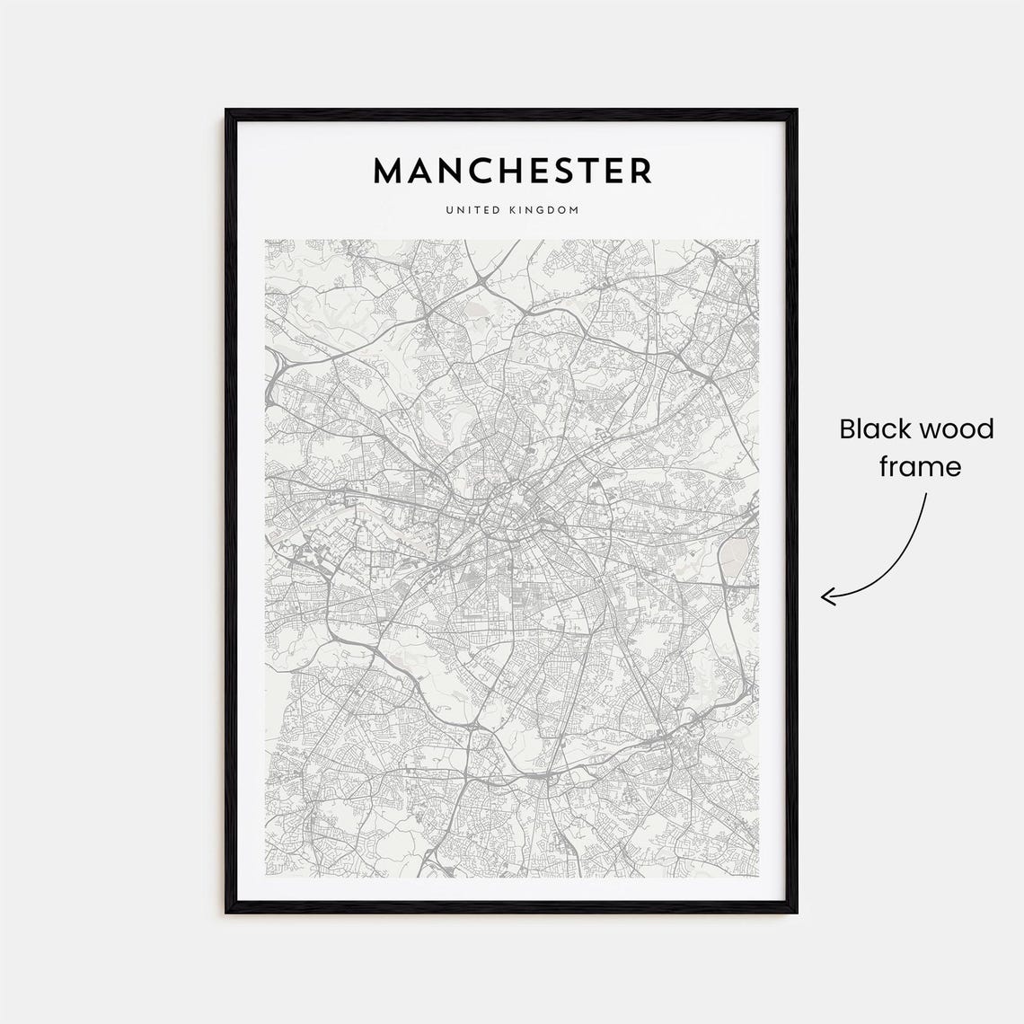 Manchester United Kingdom City Street Map Poster with Bold Type - Image 3
