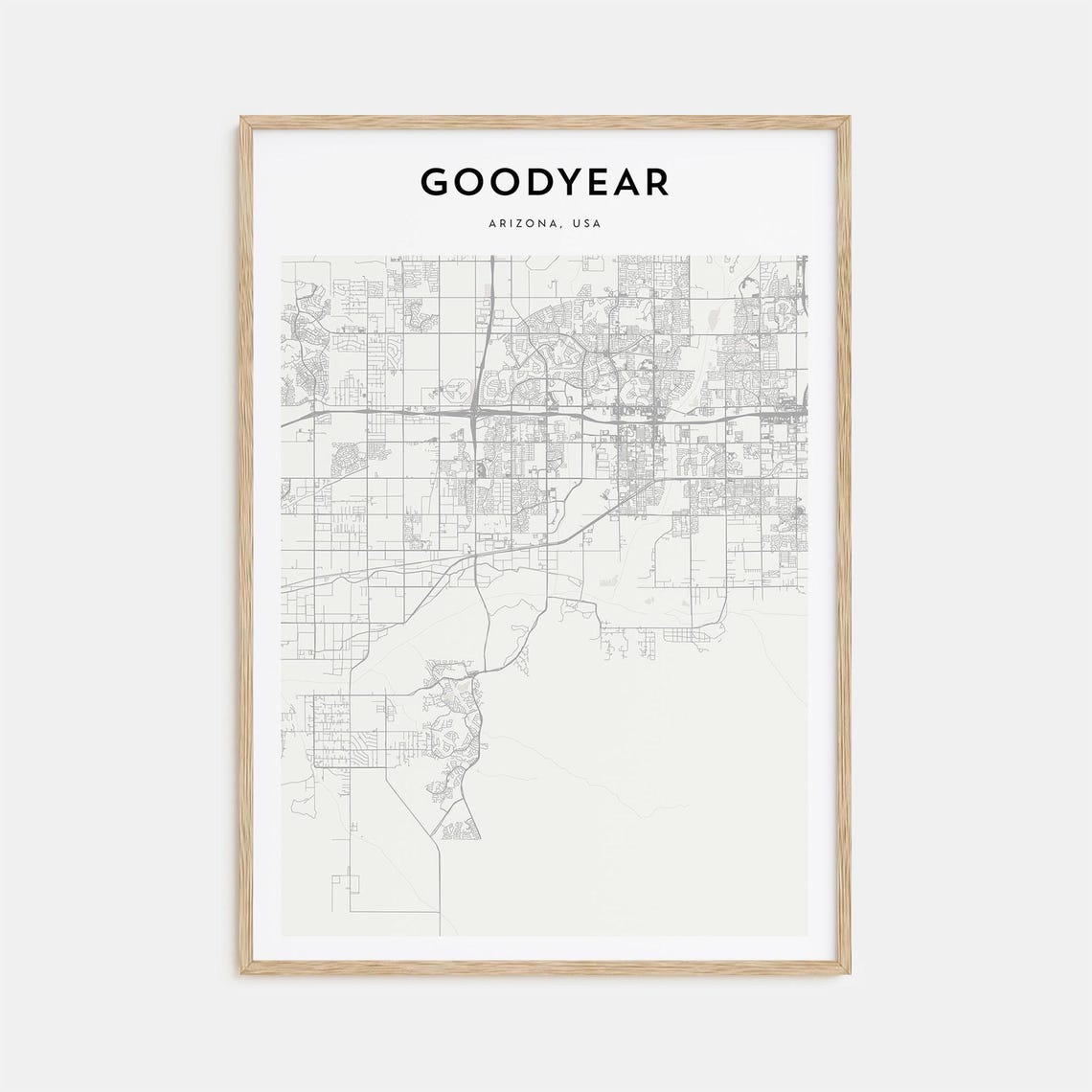 Goodyear Arizona Minimalist Street Map Monochrome Art Poster