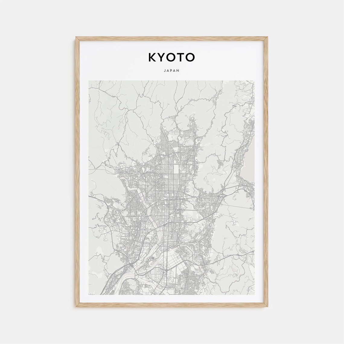 Kyoto Japan Minimalist City Street Map Beige Asia Travel Poster