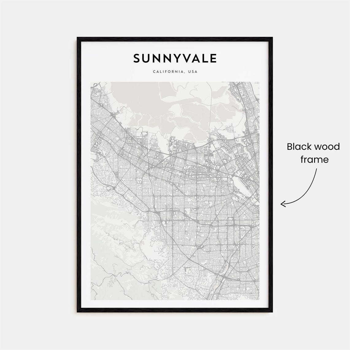 Sunnyvale California USA Minimalist Black White City Map Street Poster - Image 3