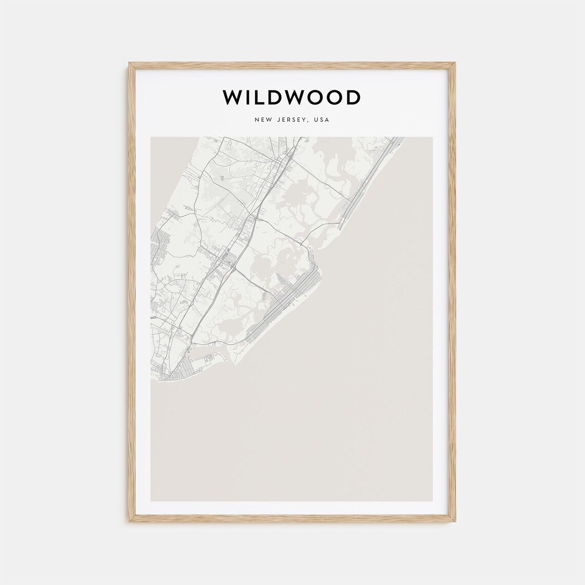 Wildwood New Jersey USA Minimal Beach Town Street Map Poster