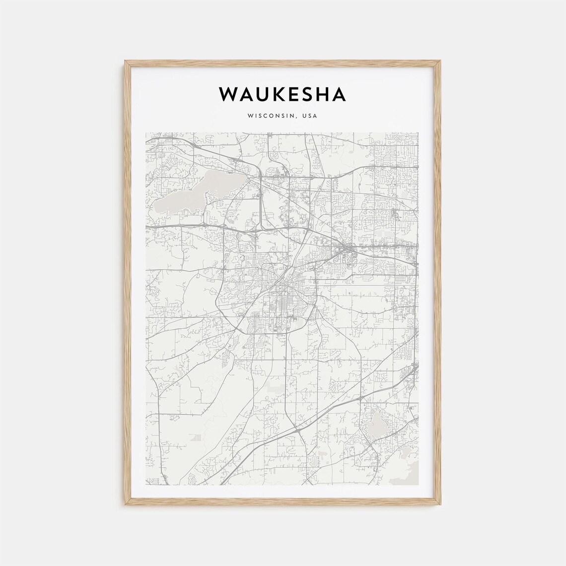 Waukesha Wisconsin Elegant Minimalist City Street Map Poster