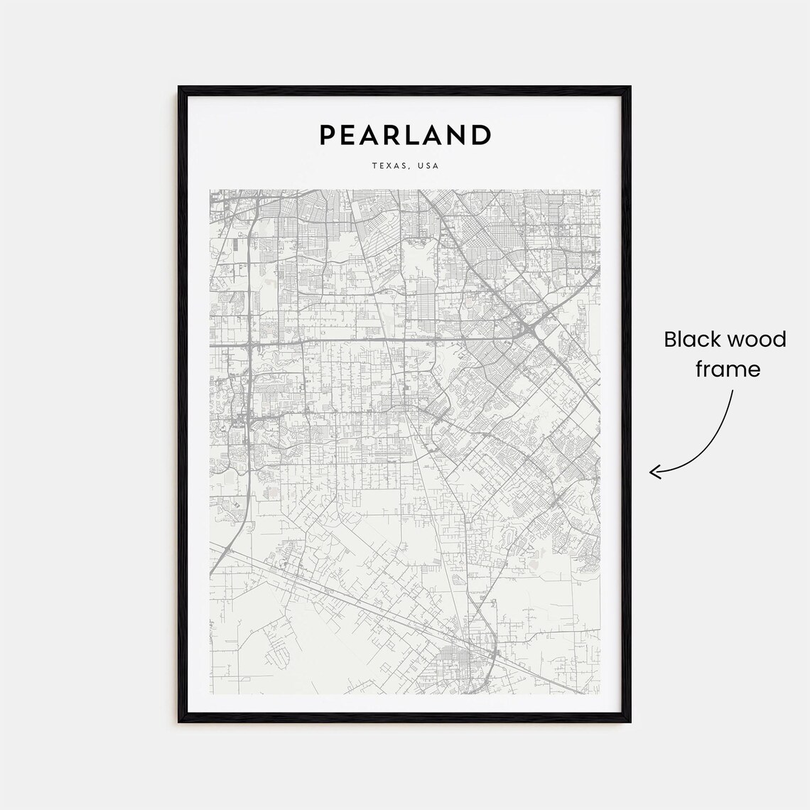 Pearland Texas Minimalist City Street Map Monochrome Art Poster - Image 3