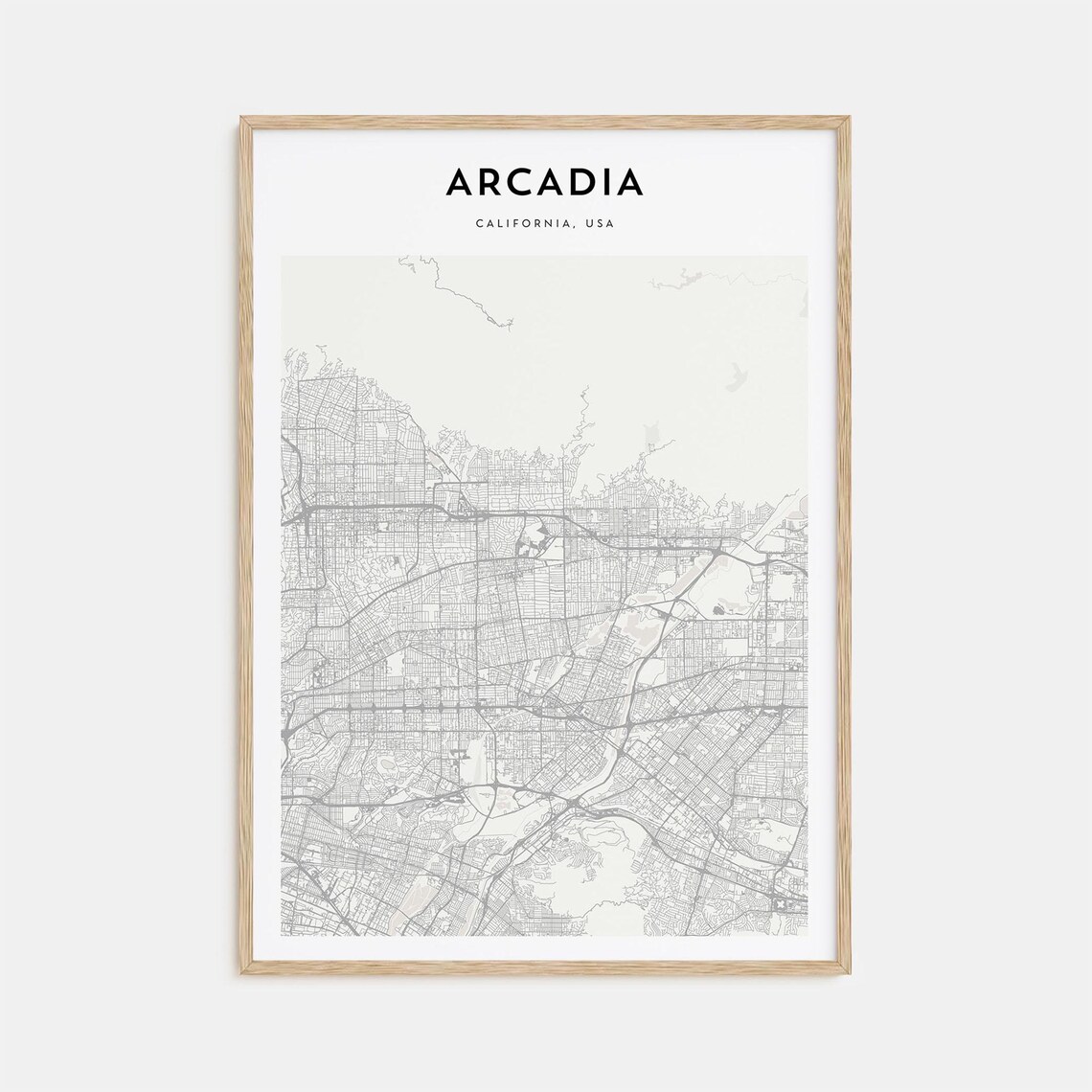 Arcadia California Fine Line City Street Map Modern Wall Decor Poster