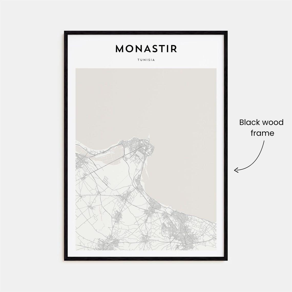 Monastir Tunisia Coastal City Minimalist Beige Street Map Poster - Image 3