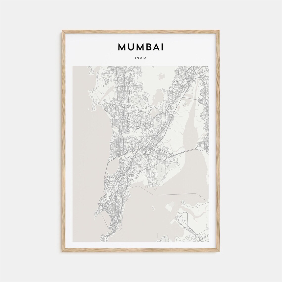 Mumbai India Coastal Minimalist Monochrome Street Map Art Poster