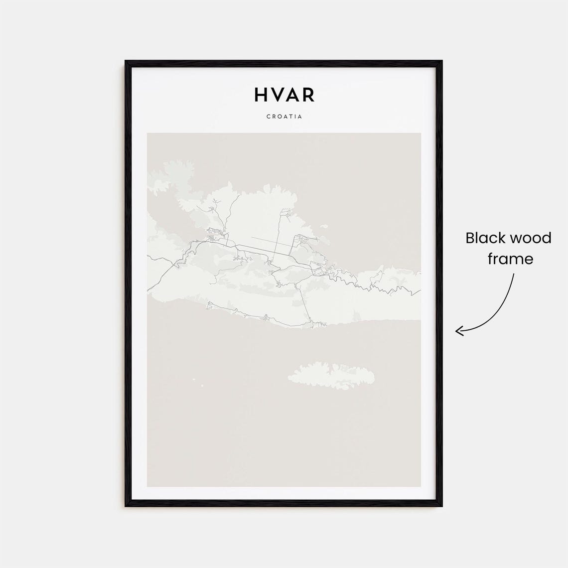 Hvar Croatia Minimalist Street Map Line Art Poster in Soft Grey Tones - Image 3