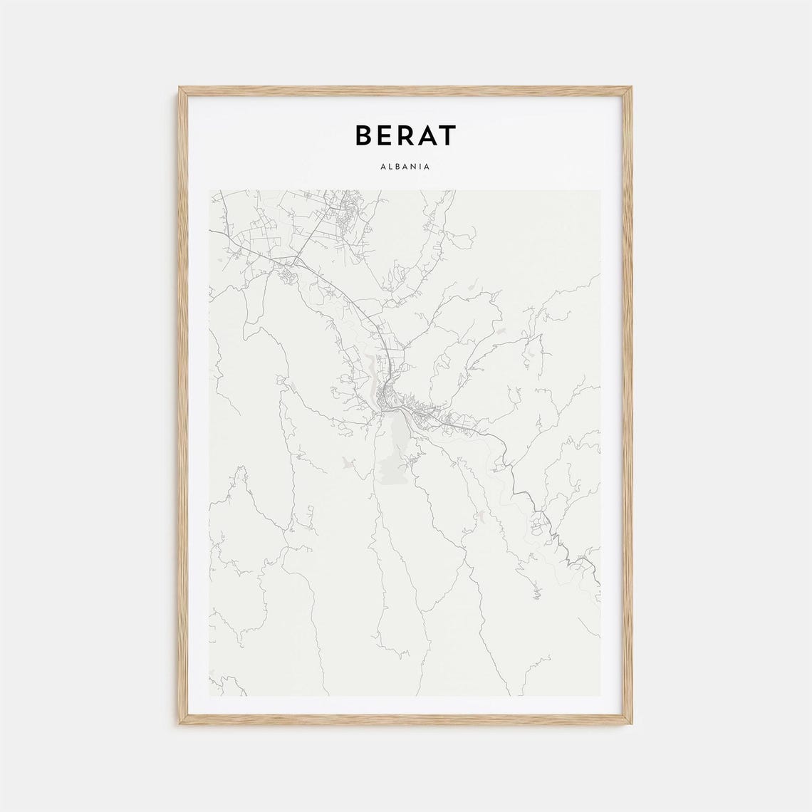 Berat, Albania Minimalist City Street Map Fine Line Art Poster