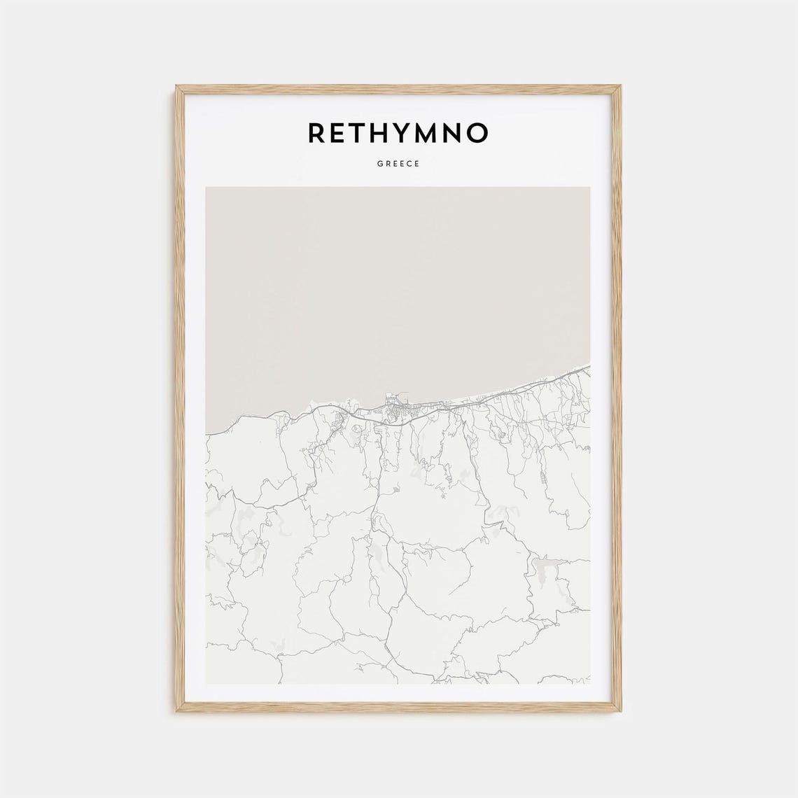 Rethymno Greece Minimalist Coastal City Map Travel Art Poster