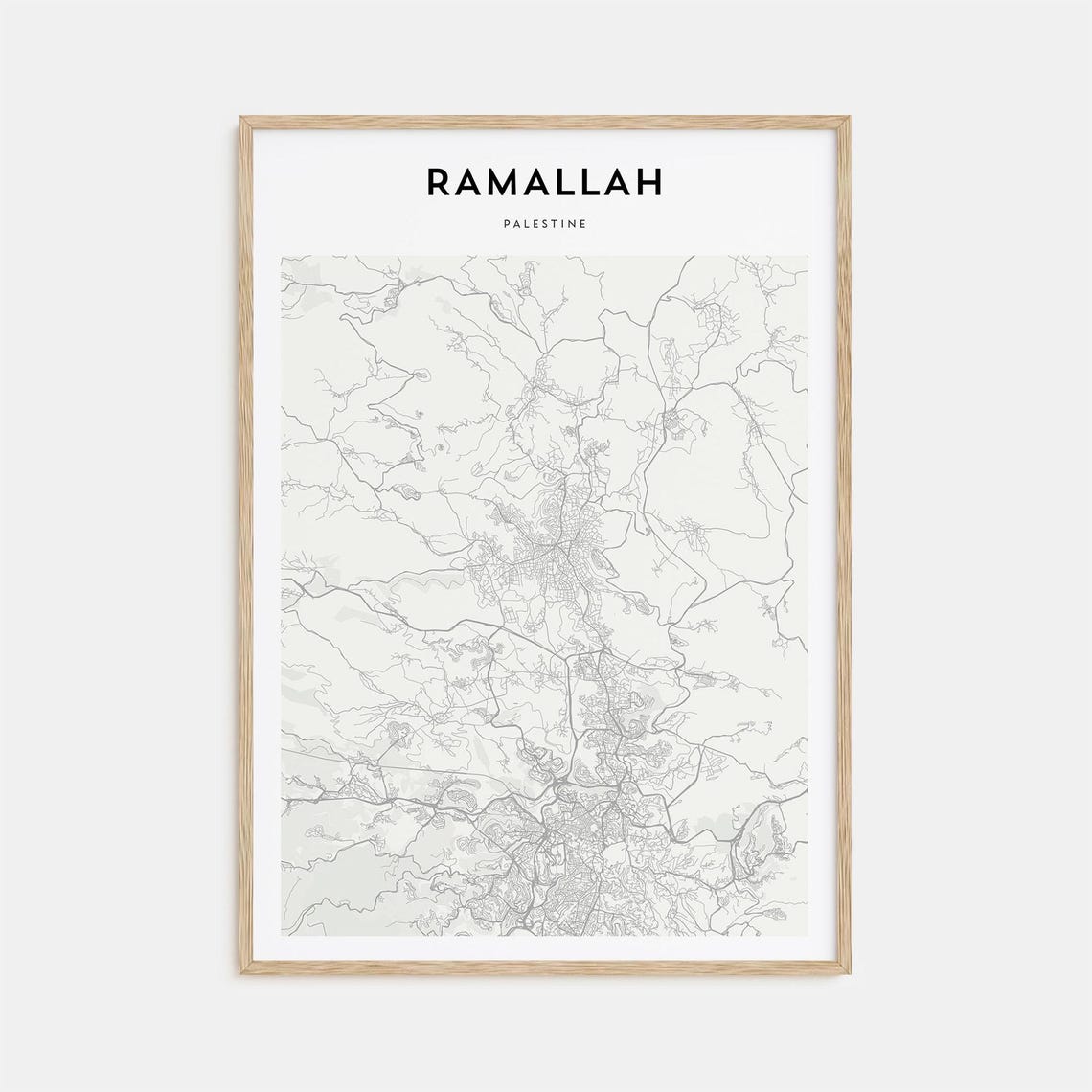 Modern Minimalist Ramallah Palestine Capital City Street Map Poster