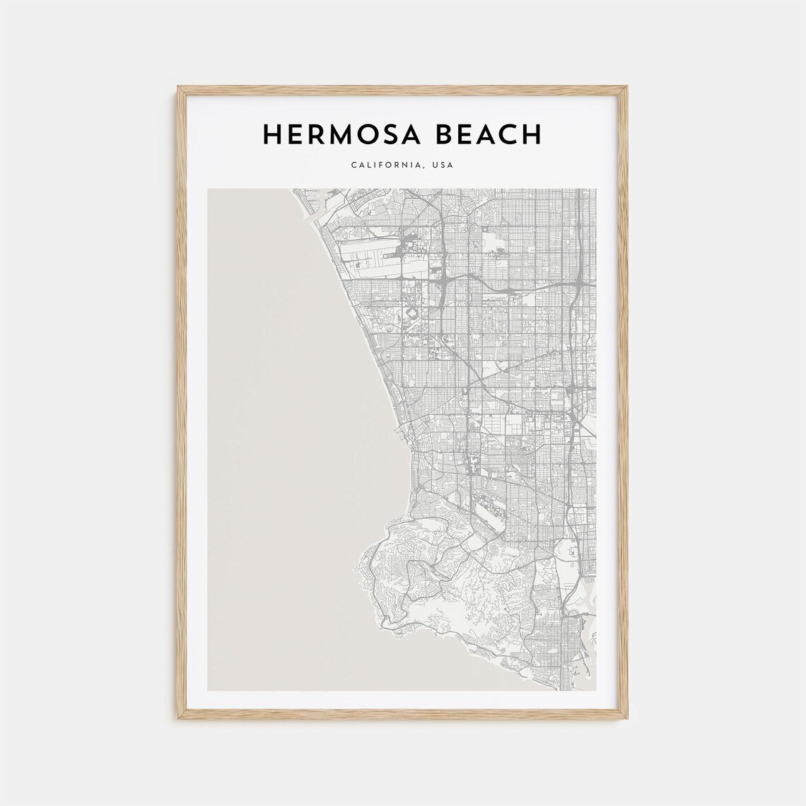 Hermosa Beach California Minimalist Coastal Street Map Poster
