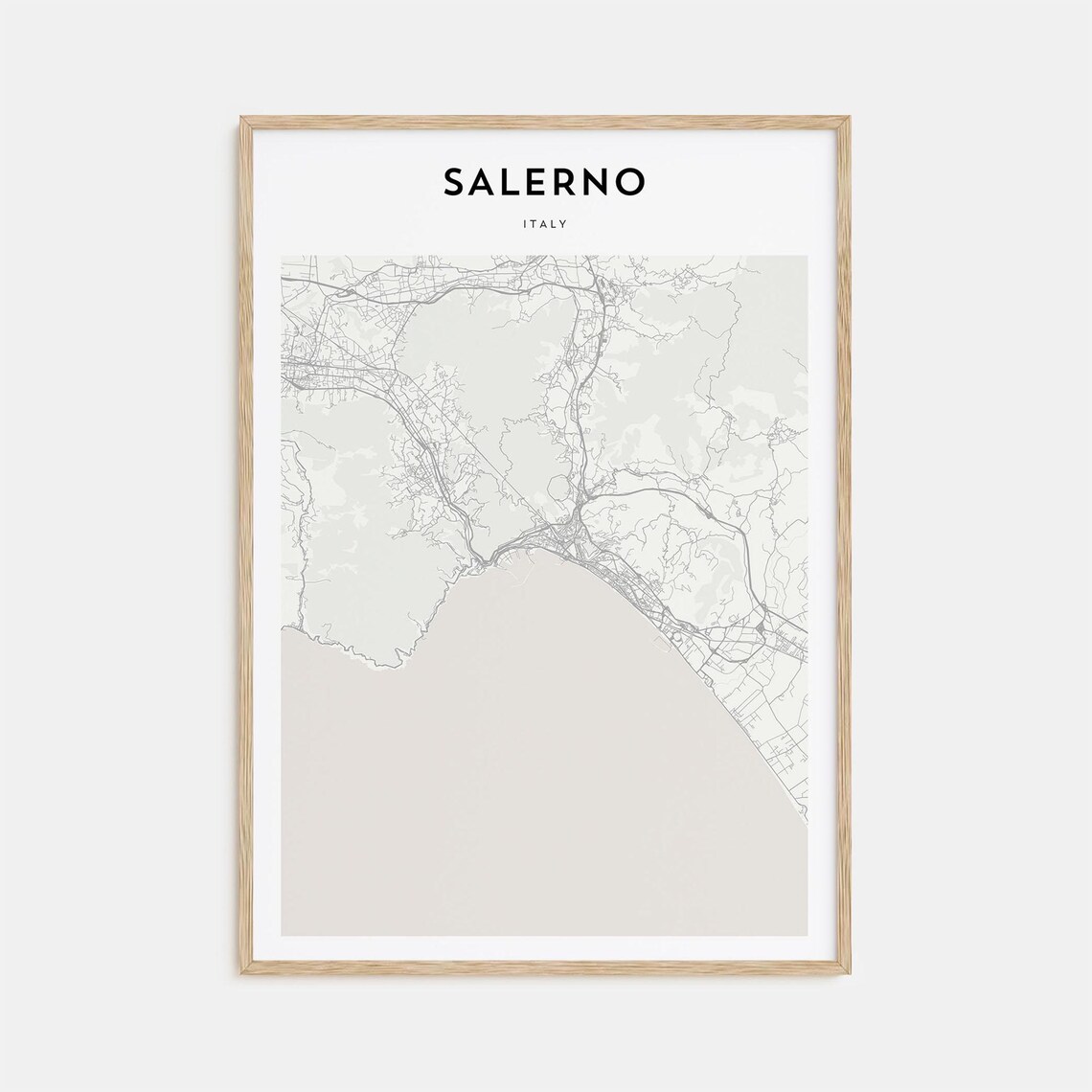 Salerno Italy Minimalist City Street Map Beige Travel Poster