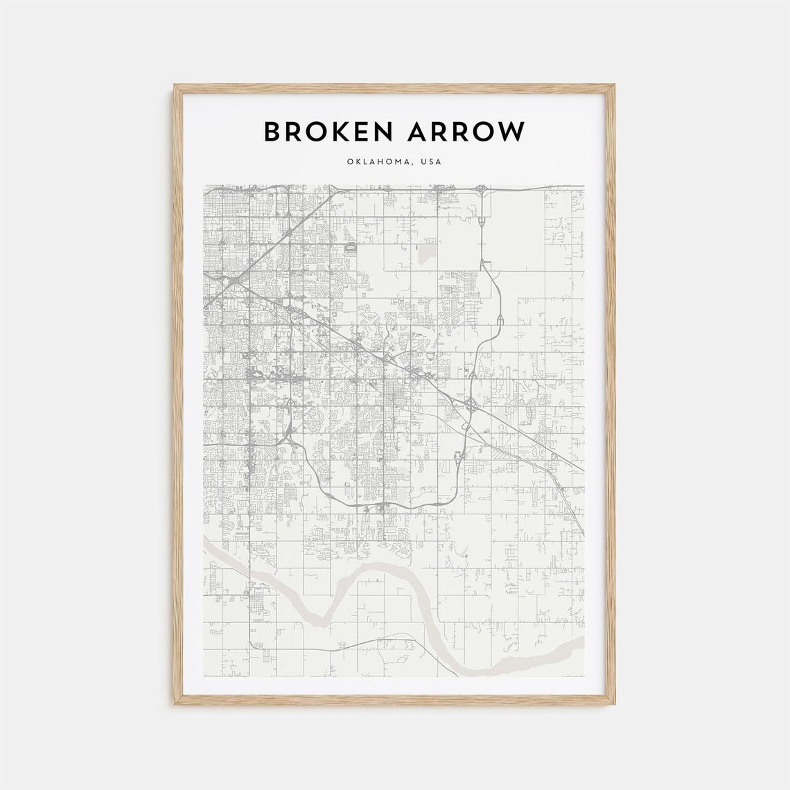 Broken Arrow Oklahoma Minimalist Street Map Modern Travel Poster
