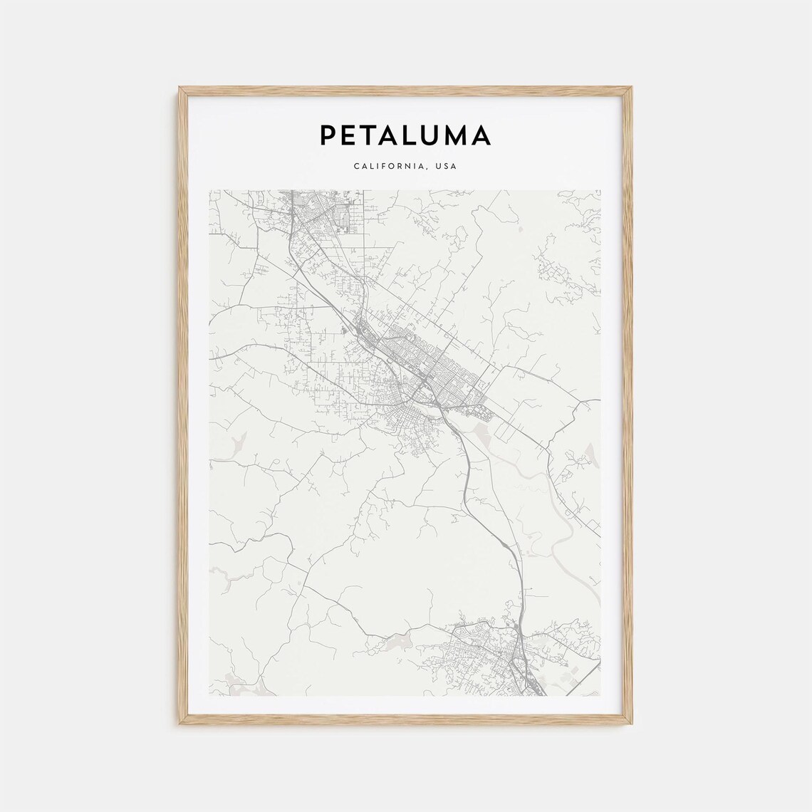 Petaluma California USA Minimalist Street Map Decor Art Poster