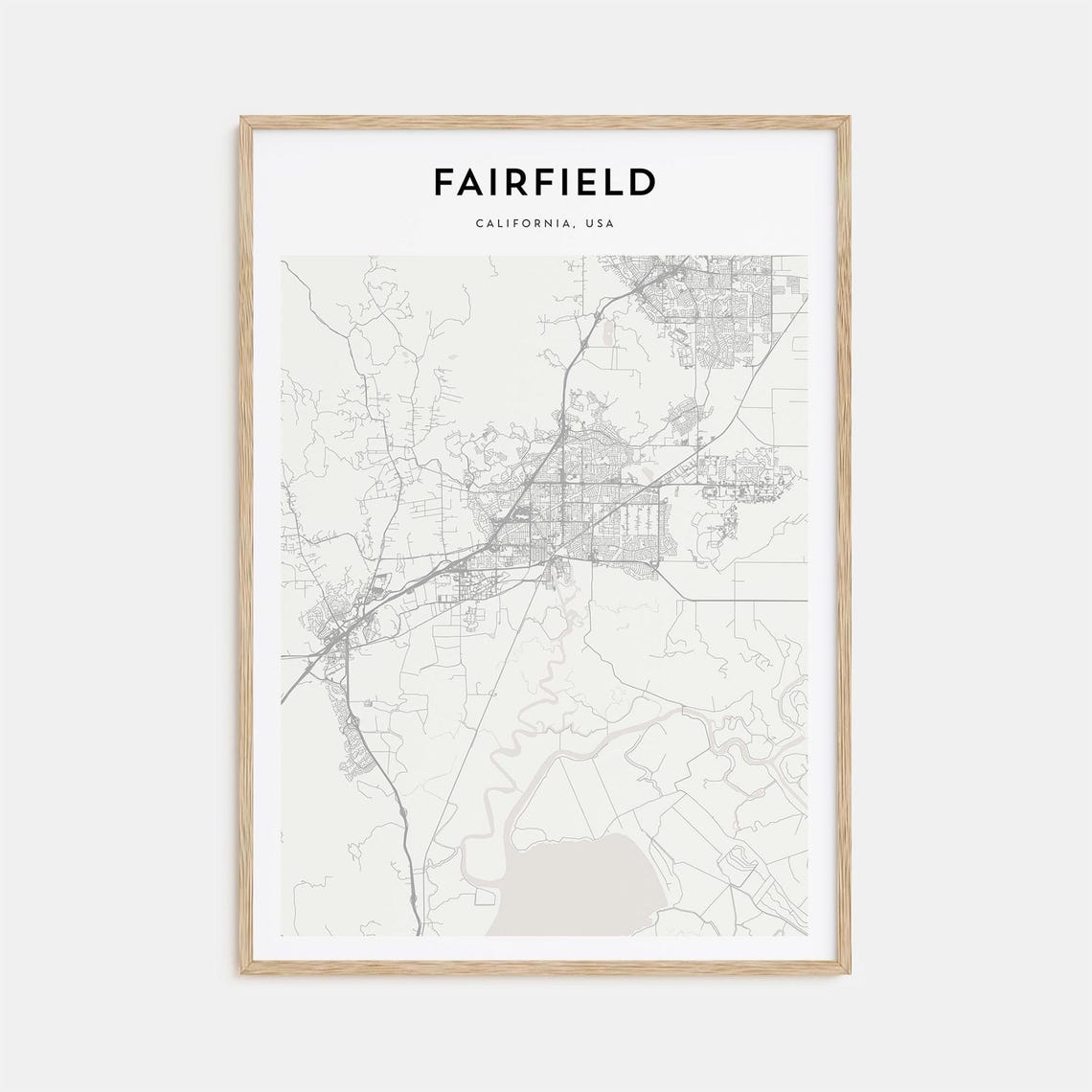 Fairfield California Minimalist City Street Map Bay Area Decor Poster