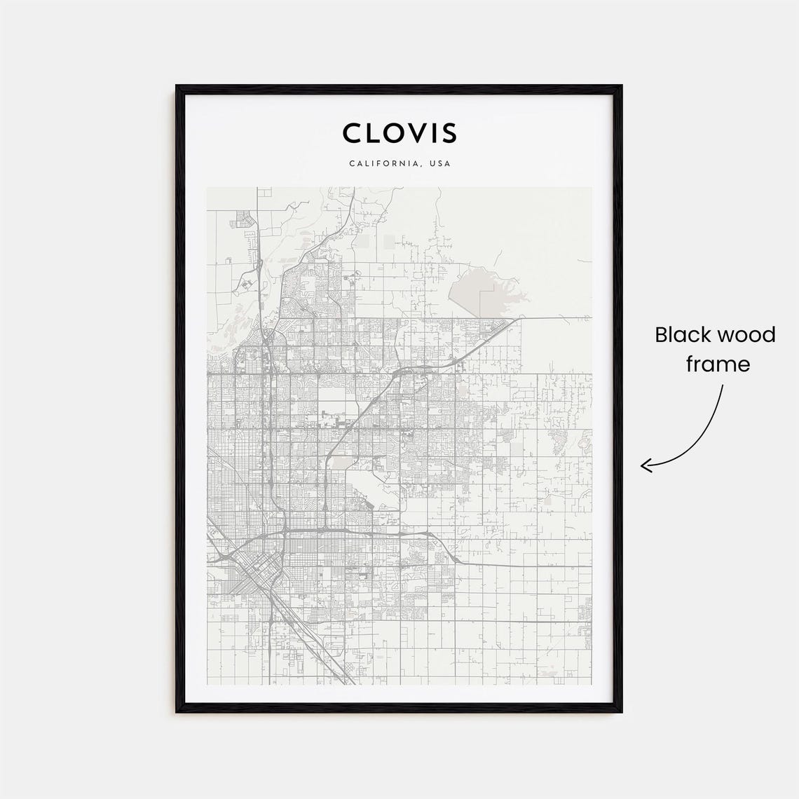 Clovis California Minimalist Street Map Modern City Travel Poster - Image 3