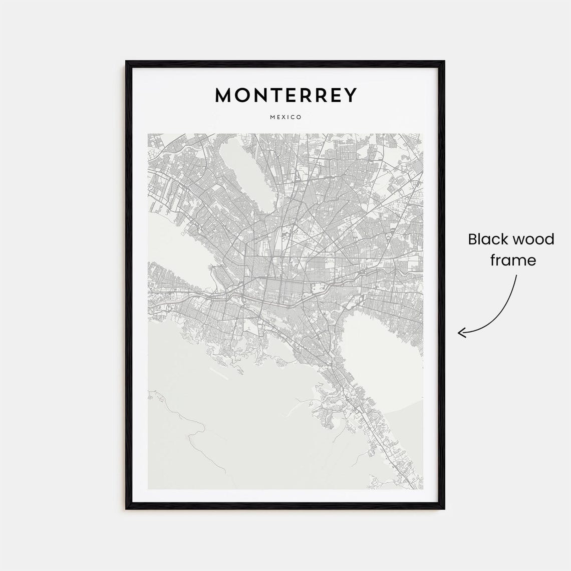 Monterrey Mexico Urban Sprawl Minimalist Beige Street Map Poster - Image 4