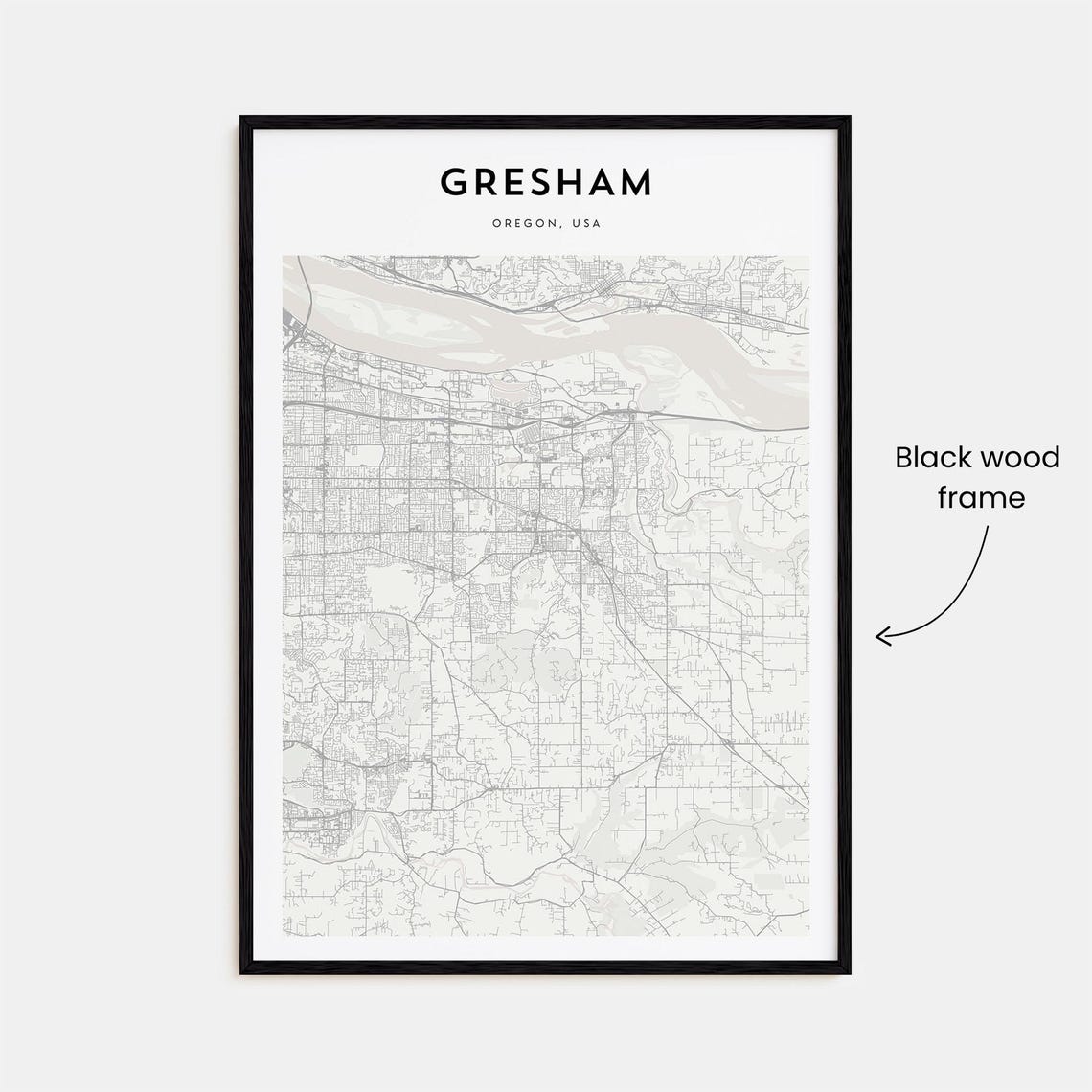 Gresham Oregon Minimalist City Street Map Monochrome Art Poster - Image 3