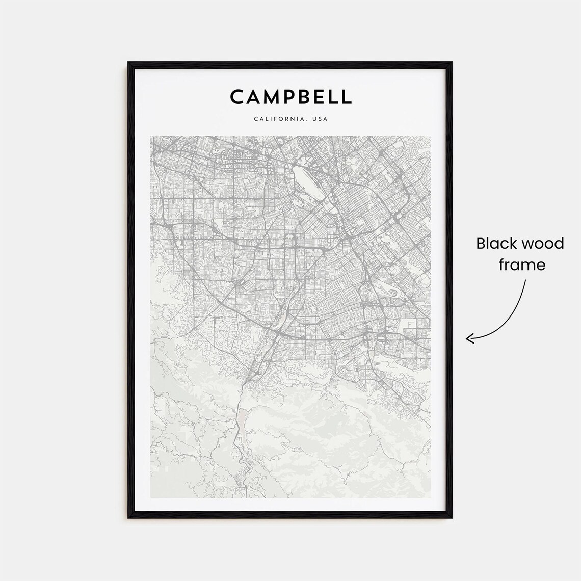 Campbell California Minimalist City Street Map Modern Wall Art Decor - Image 3