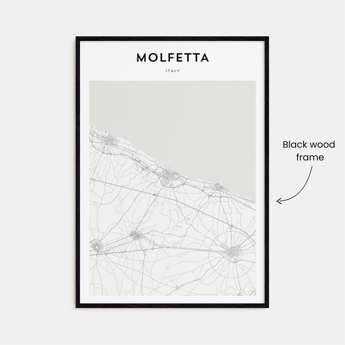 Molfetta Italy Minimalist Light Gray Adriatic Coastal Town Map Poster - Image 3