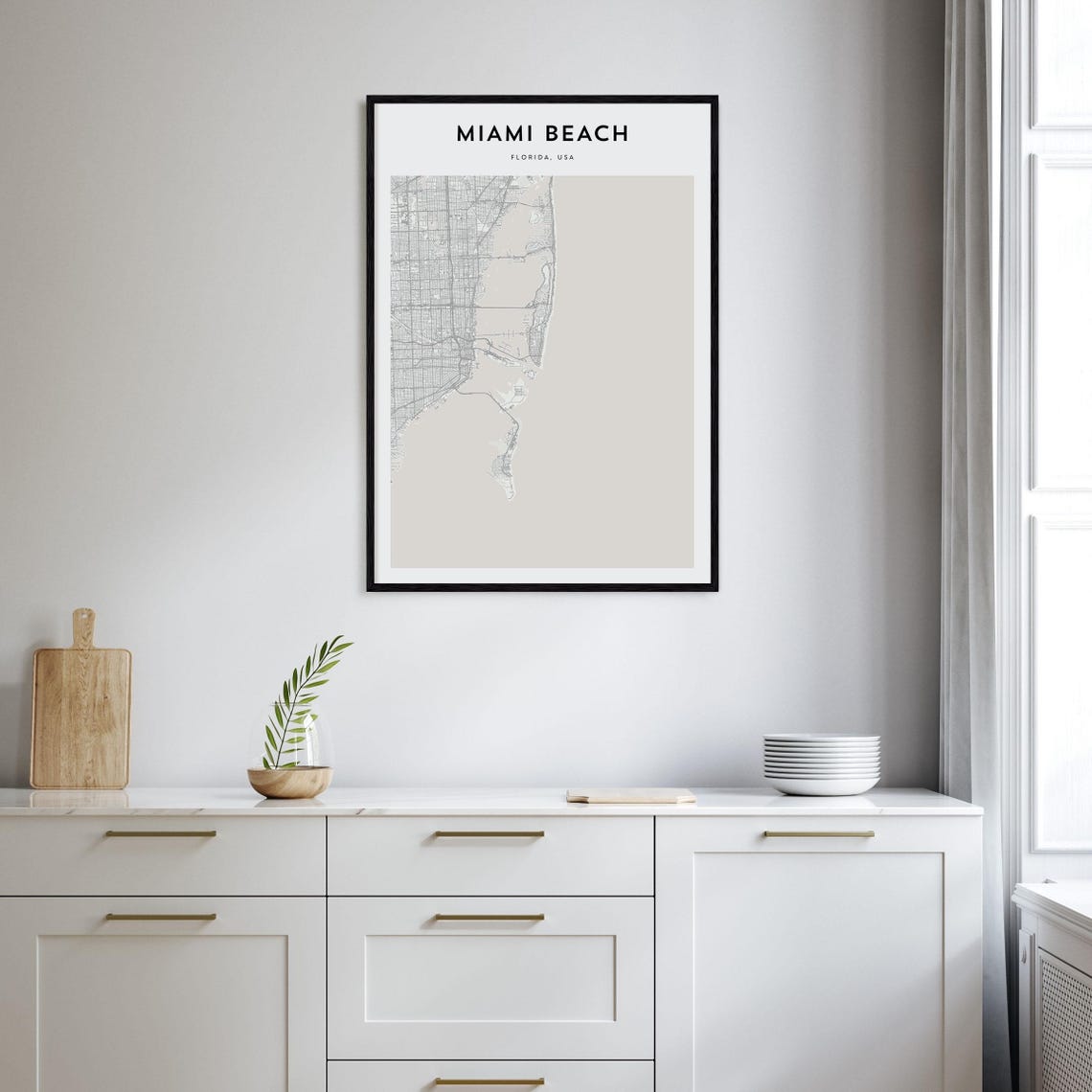 Miami Beach Florida Modern Beige Minimalist Street Map Art Poster - Image 3