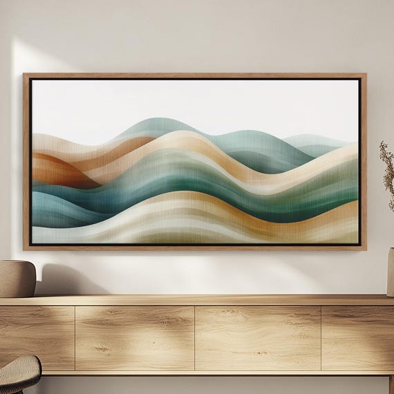 Layered Green And Tan Hill Canvas Art Simple Abstract Rolling Landscape Design Modern Wall Decor For Minimalist Natureinspired Spaces