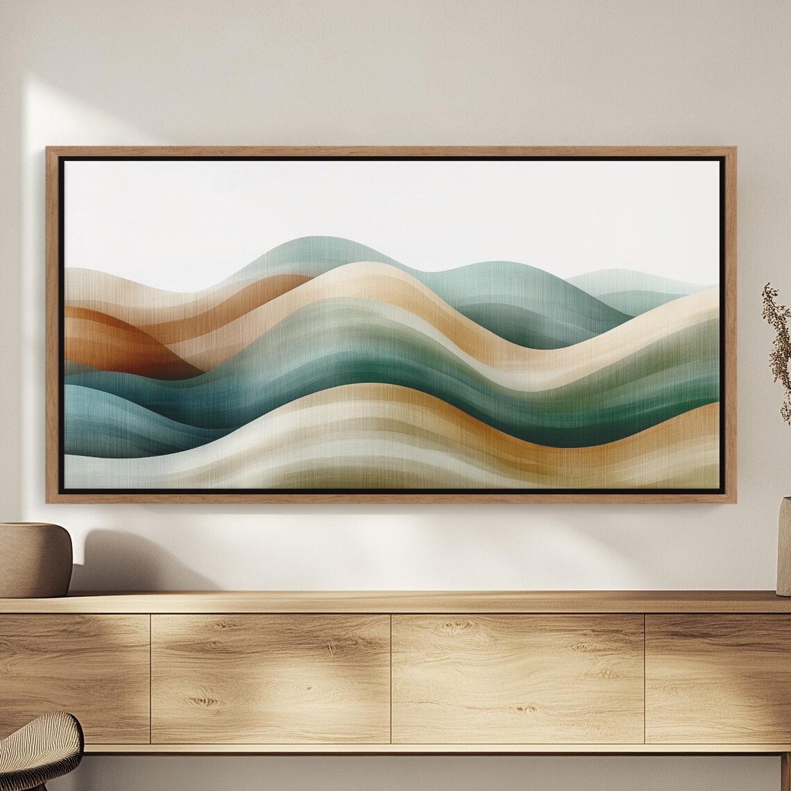 Abstract Layered Green and Tan Rolling Hills Minimalist Poster
