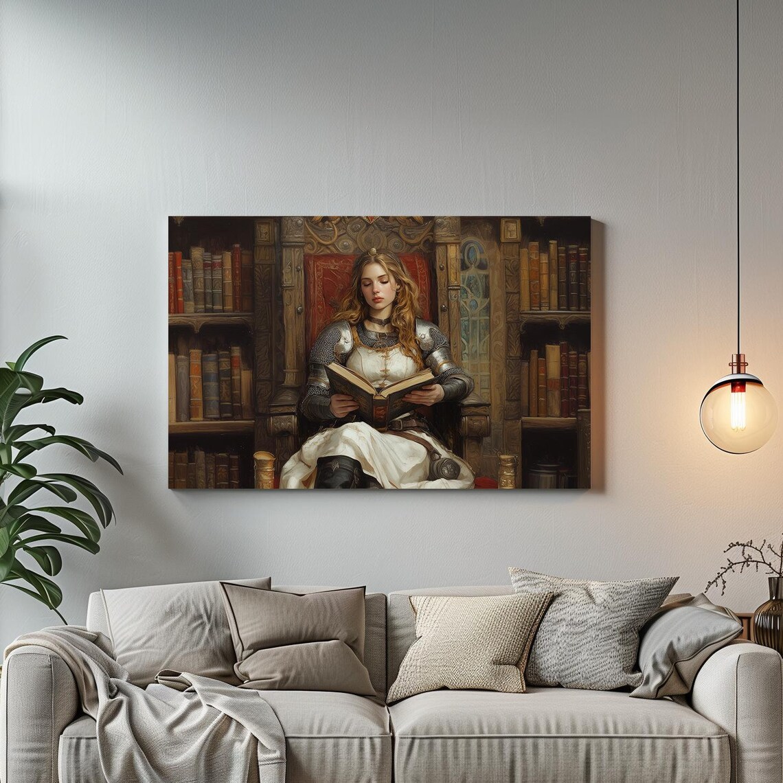 Female Knight Reading Book In A Grand Library Dark Academia Poster