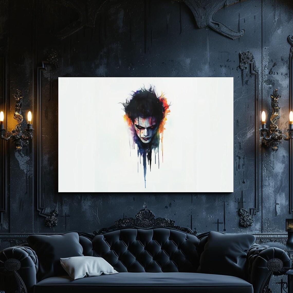Melting Dark Villain Face Watercolor Gothic Horror Night Poster