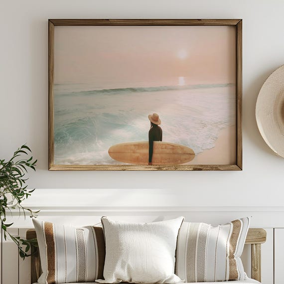 Cowgirl Surfer Watching Sunset Waves